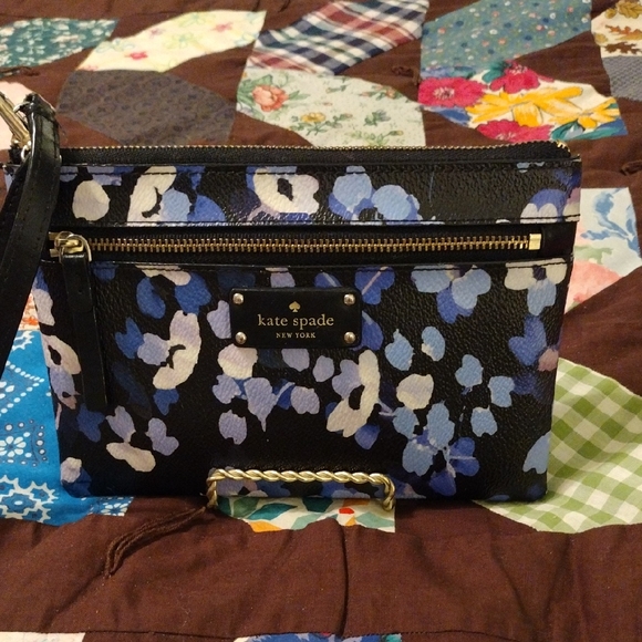 kate spade Handbags - Kate Spade Black and Blue Floral Clutch